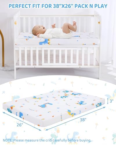 lasoftan Pack and Play Mattress - 38" x 26" Soft Breathable Portabl...