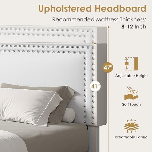 vecelo queen size platform bed frame with height, side view