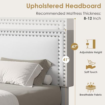 vecelo queen size platform bed frame with height, side view