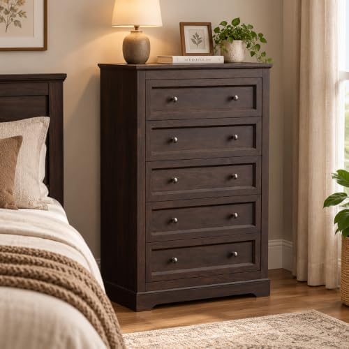 louvixa farmhouse dresser 5 drawer, bedroom chest of, view 9