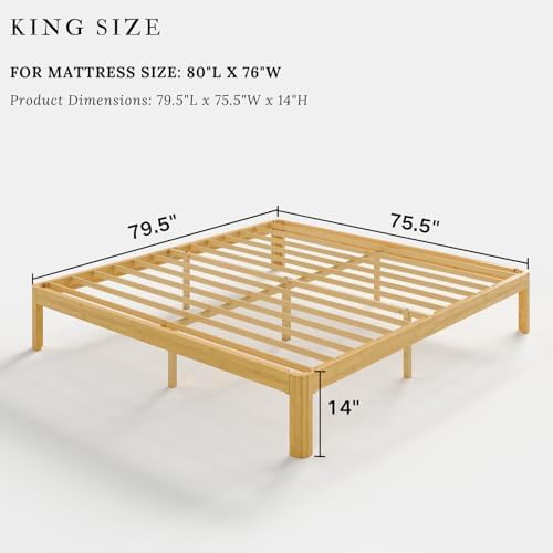 14 inch king size wood bed frame with, close-up detail