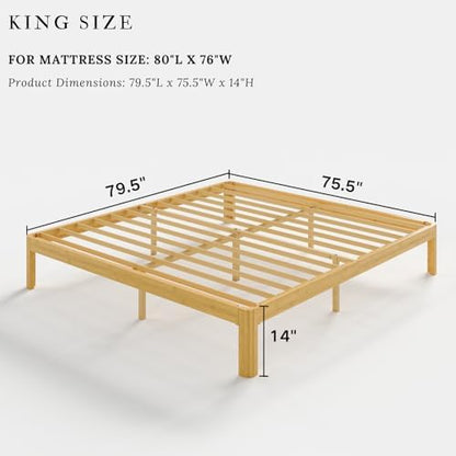 14 inch king size wood bed frame with, close-up detail