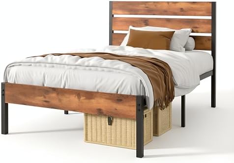 vecelo twin size bed frame - heavy-duty metal, front angle view