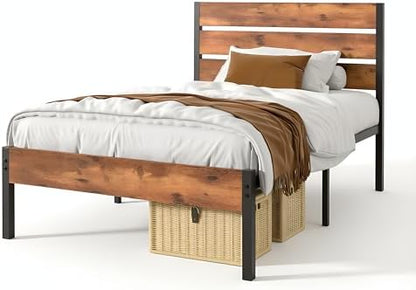 vecelo twin size bed frame - heavy-duty metal, front angle view