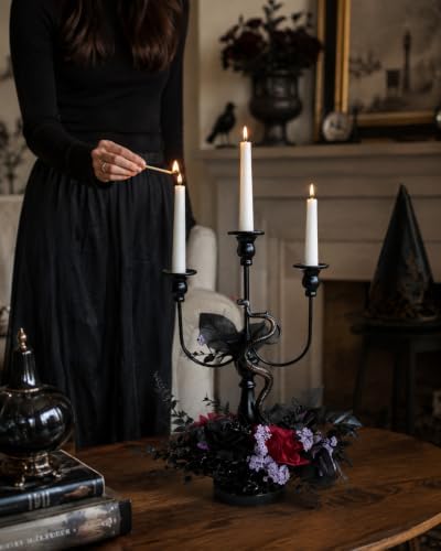 Halloween Candle Holder, 3 Arms Metal Candelabra, Black Candlestick Holder, Gothic Spooky Halloween Decor for Coffee Table/Dining Table Centerpiece, 18" Height