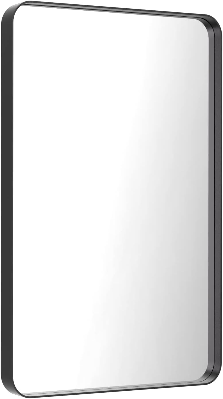 loaao 24x36 inch black bathroom mirror metal framed, close-up detail
