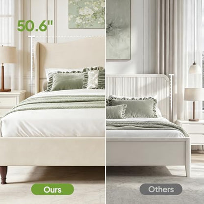 welzona full size bed frame 51" tall wingback, front angle view