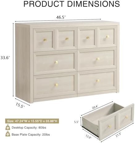 6 drawers dresser for bedroom-46.5" wide wooden chest shown in use