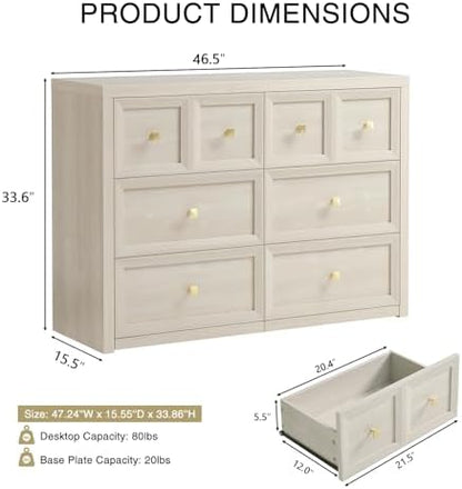 6 drawers dresser for bedroom-46.5" wide wooden chest shown in use