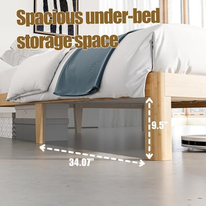 12" bamboo wood twin bed frame platform with, front angle view