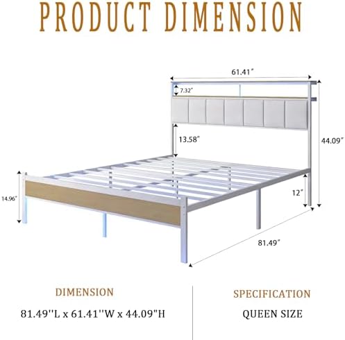 queen bed frames with charging station and led shown in use