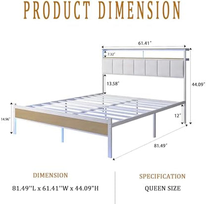 queen bed frames with charging station and led shown in use