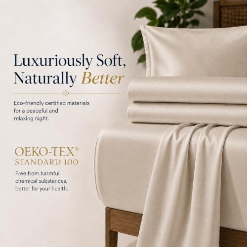luxury bed sheet set, taupe, queen (u.s. standard) showing dimensions