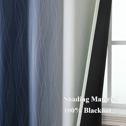 sage green and navy blue ombre blackout curtains showing dimensions