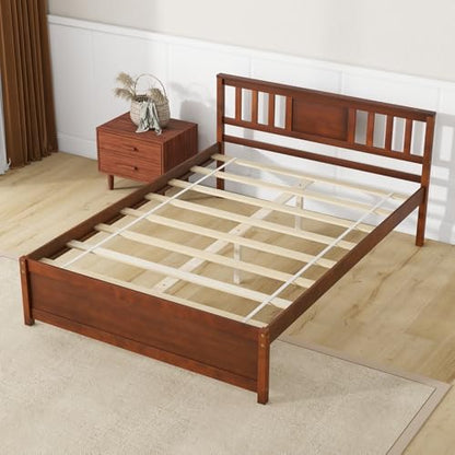 giantex full size solid wood platform bed frame, view 9