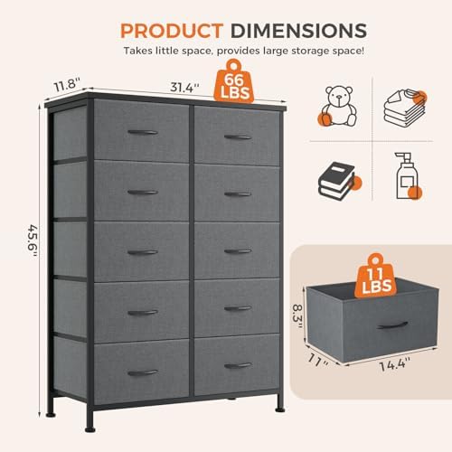 dumos 10 drawer dresser for bedroom, storage organizer, close-up detail