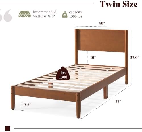 amerlife solid wood twin bed frame, mid century shown in use