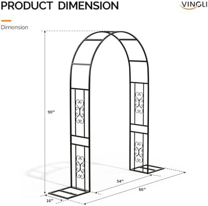 VINGLI Garden Arbor, 7.6ft Arch Trellis for Climbing Plants, Metal Garden Arbor with Flat Base, for Wedding, Entryway, Courtyard, Arch for Halloween, Christmas