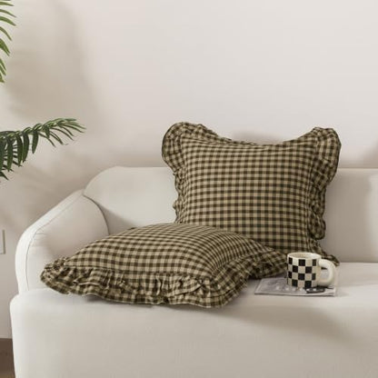 lemfux double ruffle gingham pillow covers, 2 pack, package contents