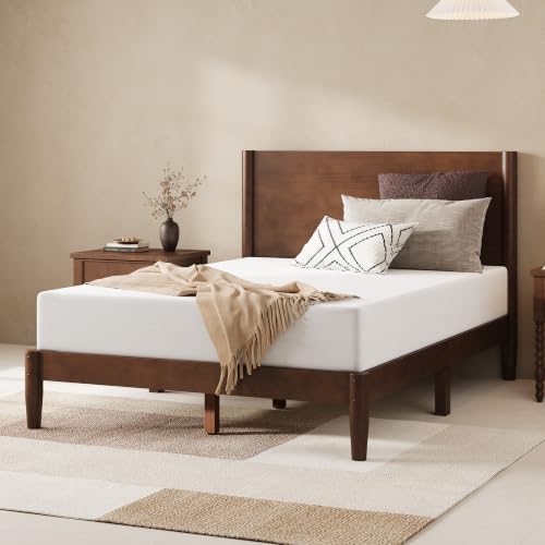 amerlife solid wood full bed frame, mid century, close-up detail