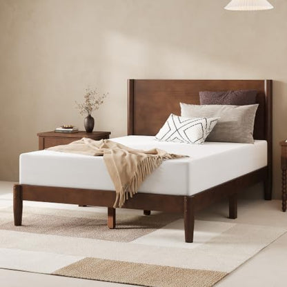 amerlife solid wood full bed frame, mid century, close-up detail