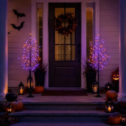 5FT LED Lighted Halloween Tree 2-Pack Orange and Purple Lights Décor