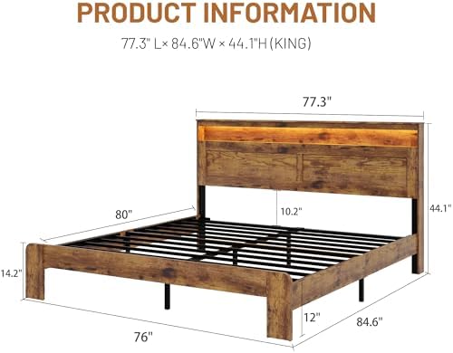 wooden bed frame king size with storage headboard shown in use