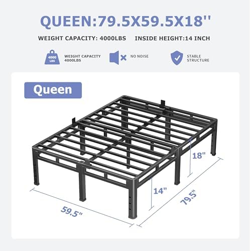nkz queen size metal platform bed frame, 18, close-up detail