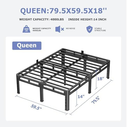 nkz queen size metal platform bed frame, 18, close-up detail