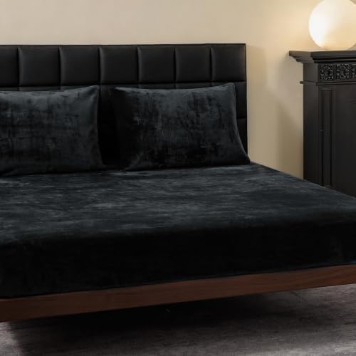 warmdern velvet fitted sheet and pillowcase set 3, front angle view