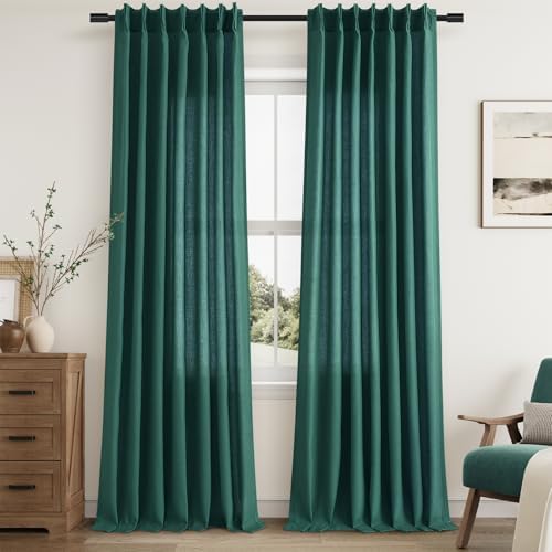 aersas dark green pinch pleated linen curtains 96, main product view