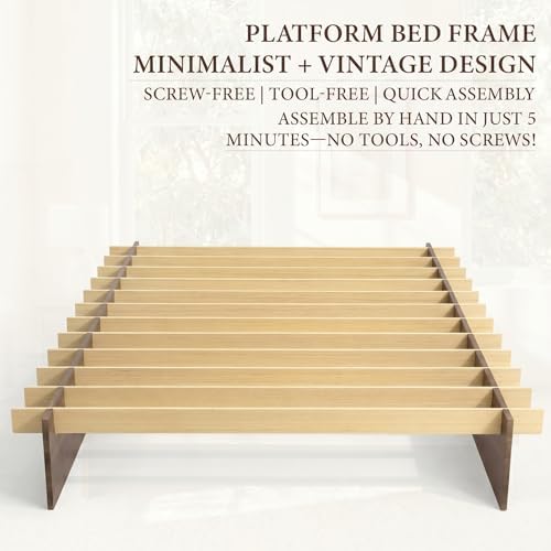 yechen king wood platform bed frame, king size, side view