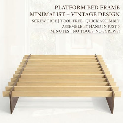 yechen king wood platform bed frame, king size, side view