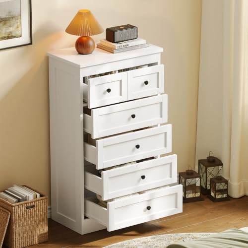wanan tall 6 drawer dresser for bedroom, white, side view