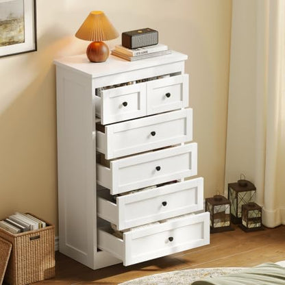 wanan tall 6 drawer dresser for bedroom, white, side view