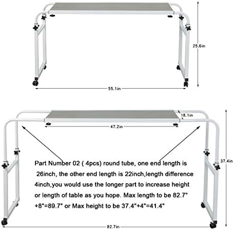 tigerdad adjustable overbed table with wheels, mobile laptop, close-up detail