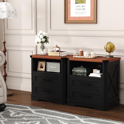 yusong 23.62" tall farmhouse nightstand, rustic wooden night on a desk or shelf