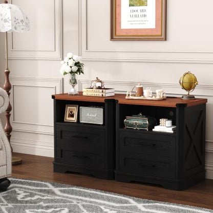 yusong 23.62" tall farmhouse nightstand, rustic wooden night on a desk or shelf
