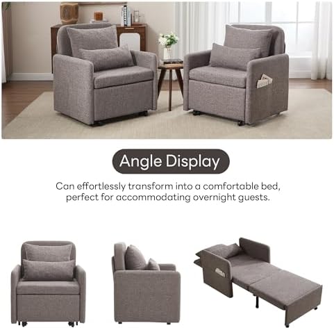 Iroomy 5-Level Adjustable Convertible Sleeper Chair, 3-in-1 Pull Out Sofa Bed...