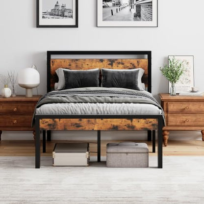 olixis metal twin bed frame with wood headboard, front angle view