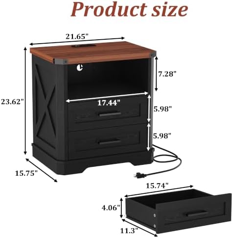 yusong 23.62" tall farmhouse nightstand, rustic wooden night shown in use