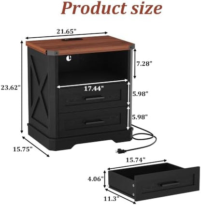 yusong 23.62" tall farmhouse nightstand, rustic wooden night shown in use
