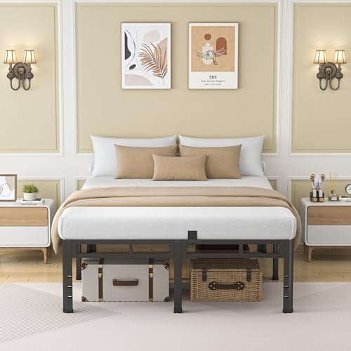 nkz queen size metal platform bed frame, 18 shown in use