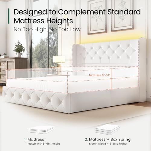 larmace queen size bed frame with led lights, view 9
