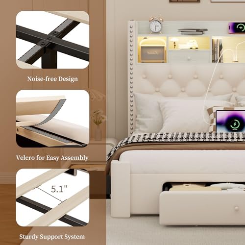 queen size bed frame with 3 storage drawers showing dimensions