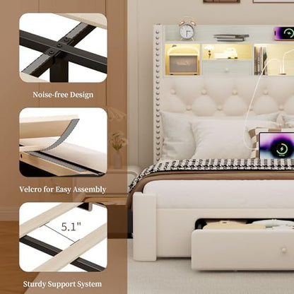queen size bed frame with 3 storage drawers showing dimensions