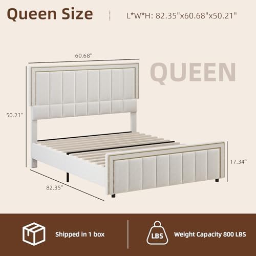barnfurin queen bed frame chenille with tall nailhead shown in use