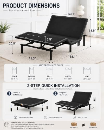 marsail adjustable bed frame full with mattress & shown in use