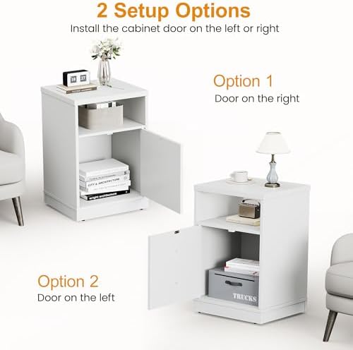 royalcraft white nightstand with storage shelf and door showing dimensions