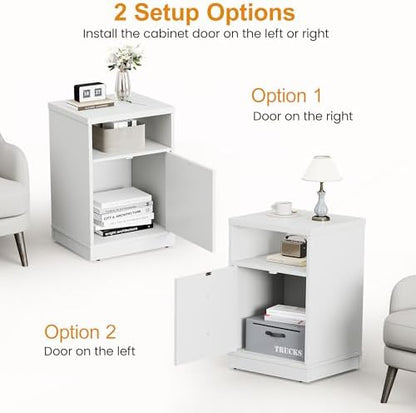royalcraft white nightstand with storage shelf and door showing dimensions